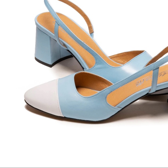 L’Intervalle Robin’s Egg Blue & White Leather Slingback Shoes size 38 - Picture 3 of 7
